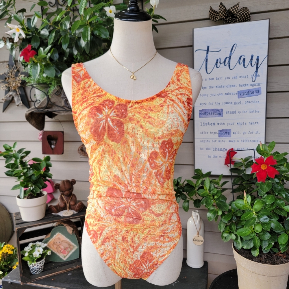 Women’s tan through Orange Floral One-Piece Swimsuit